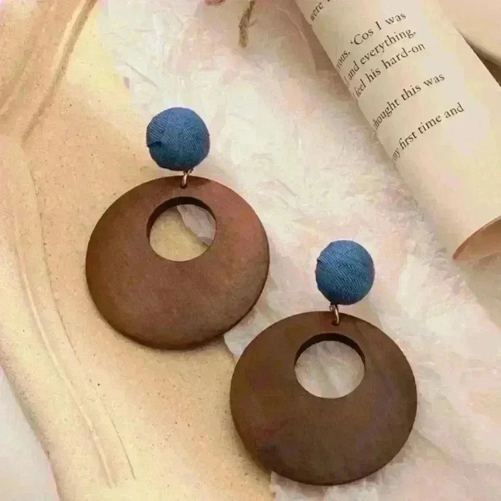 Hollow Wooden Round Shape Dangle Earrings